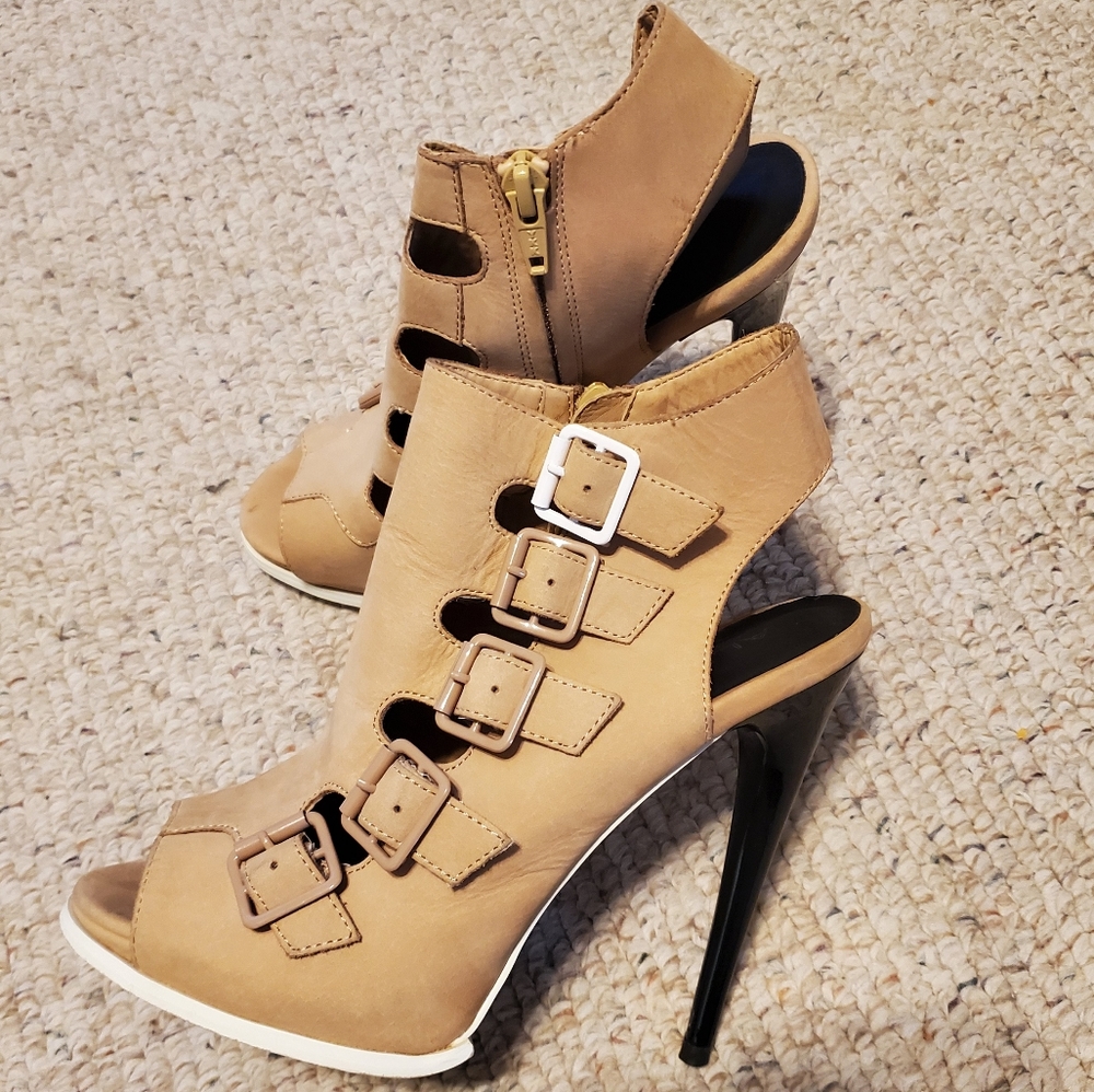 Aldo Beige Leather Cage Heels